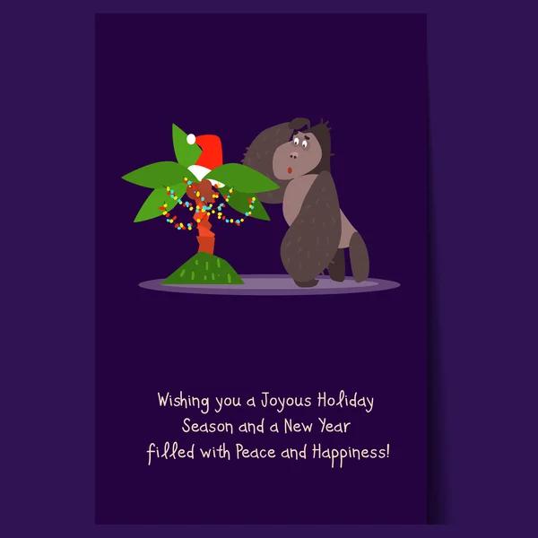 大猩猩和圣诞棕榈树. — 图库矢量图片