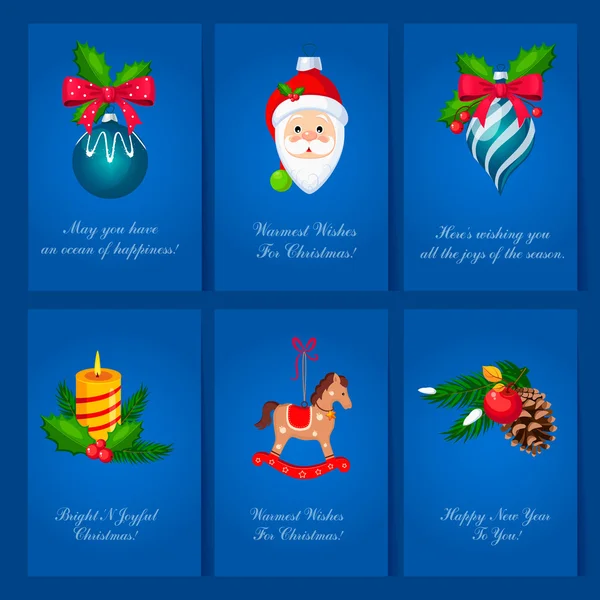 Tarjetas con bolas y juguetes de Navidad — Vector de stock