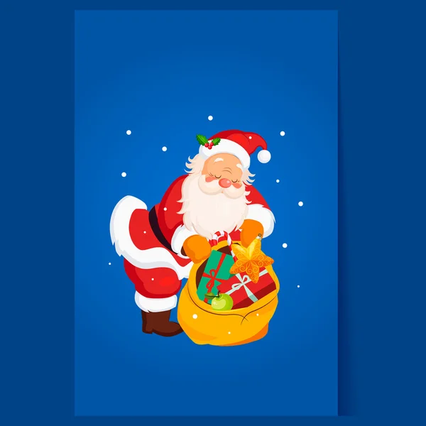 Santa Claus sosteniendo un saco con juguetes . — Vector de stock