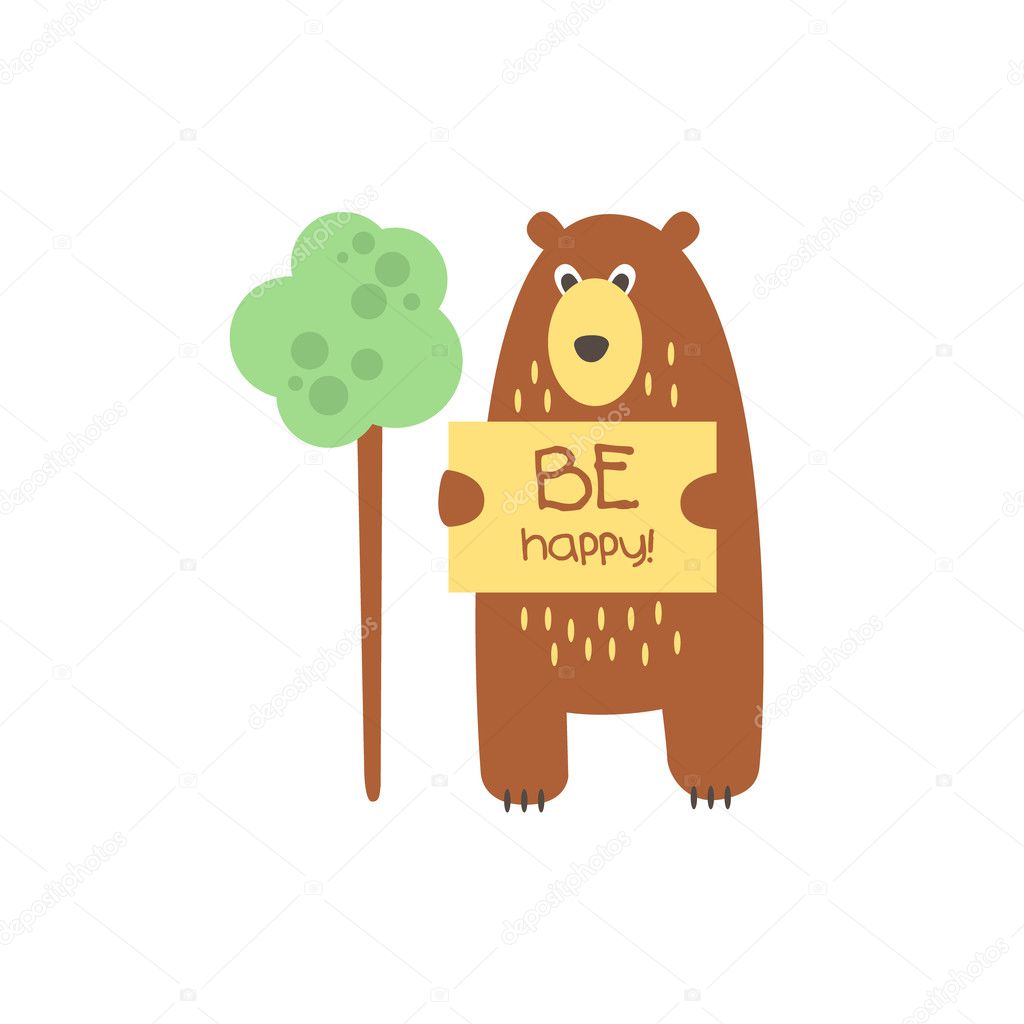 Cute bear with a sign for text