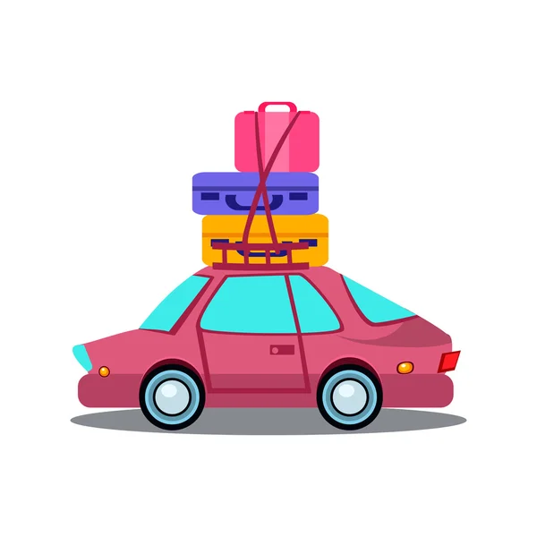 Vue latérale de la voiture avec tas de bagages — Image vectorielle
