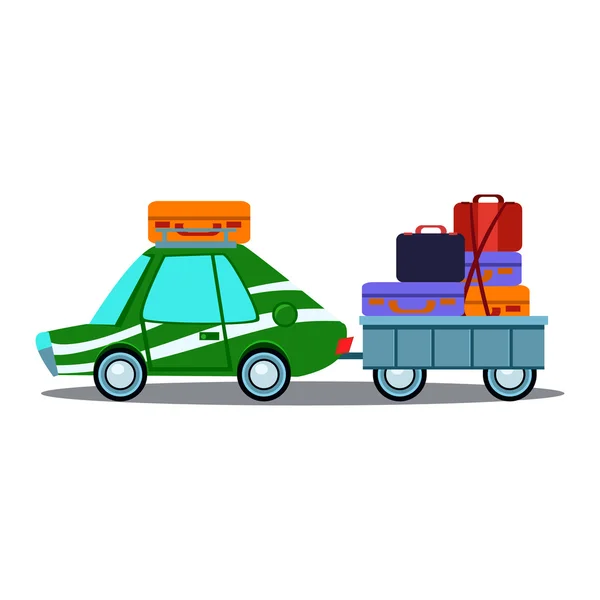 Vue latérale de la voiture avec tas de bagages — Image vectorielle