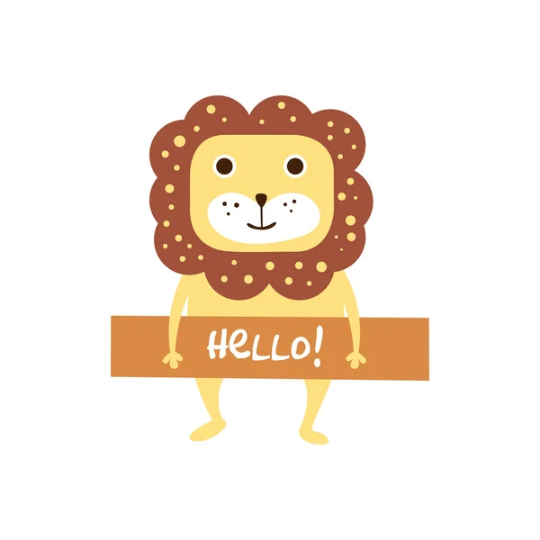 Cute lion with a sign for text — Stock Vector