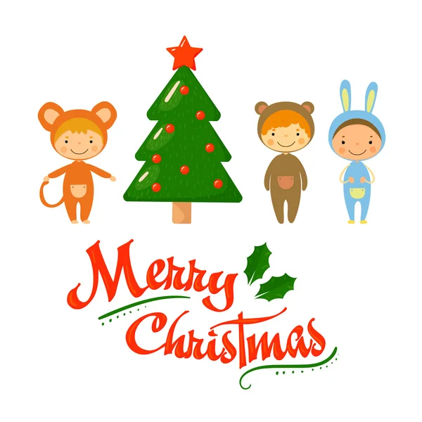 Cute kids en Kerstmis elementen vector — Stockvector