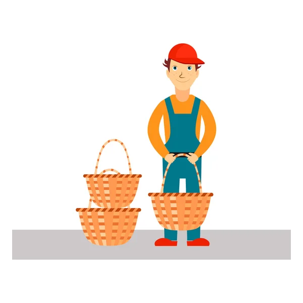 Delivery Man with Baskets — Stock Vector