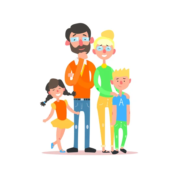 メガネの両親と幸せな家庭。ベクトル図 — ストックベクタ