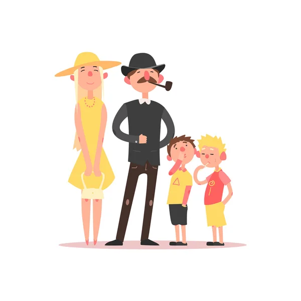 Familia con padres que usan sombreros. Ilustración vectorial — Archivo Imágenes Vectoriales