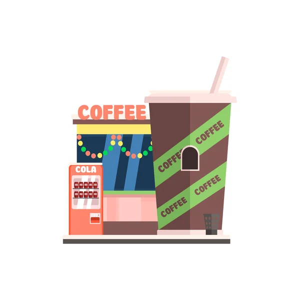 Coffee Shop Front in Kerstmis. Vectorillustratie — Stockvector