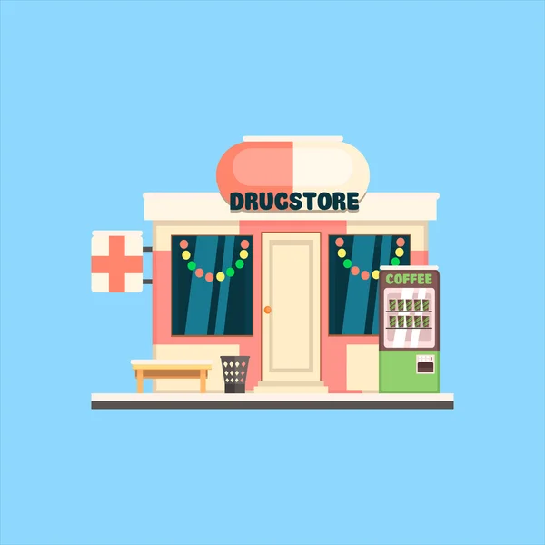 Frente a la farmacia en Navidad. Ilustración vectorial — Vector de stock