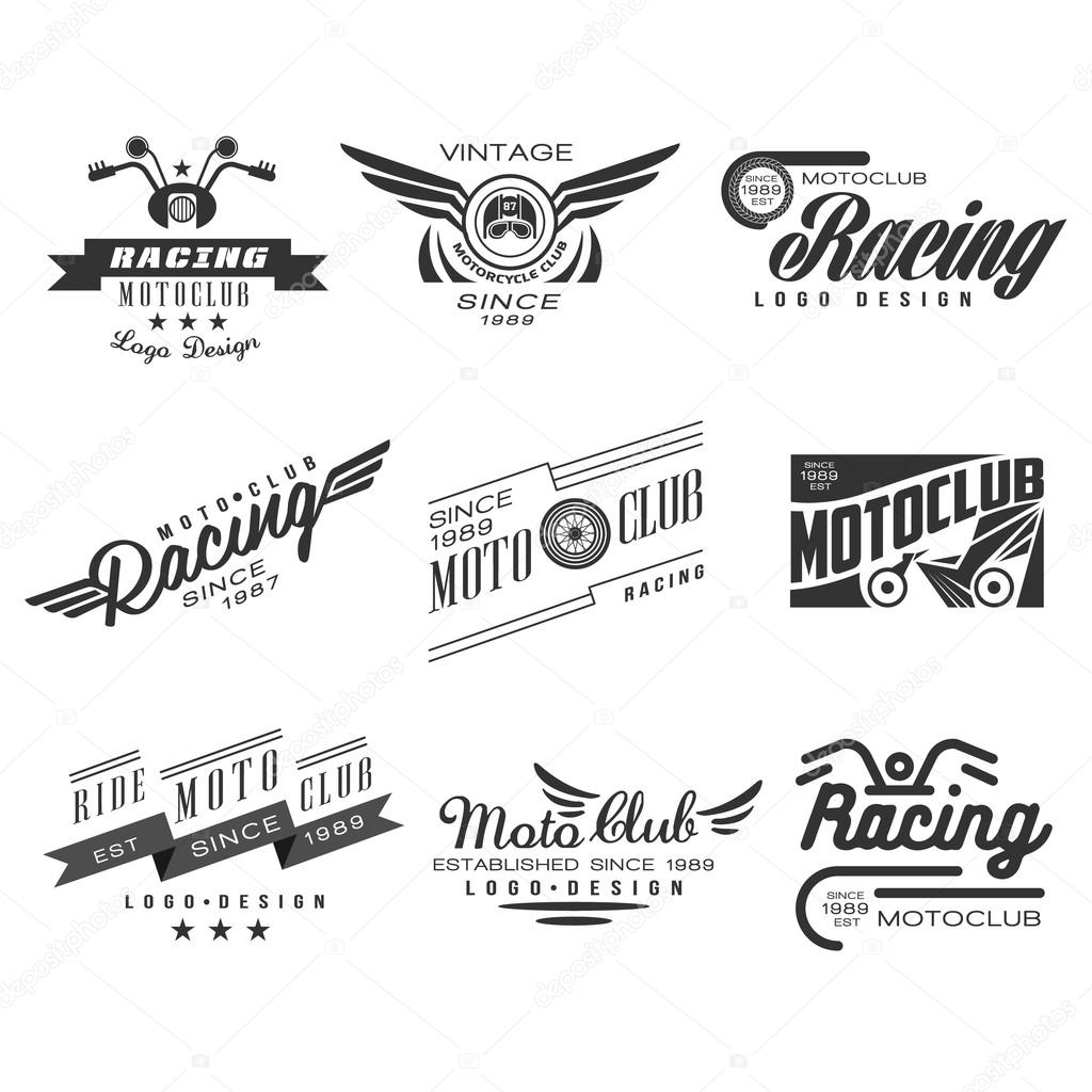 Vintage Motorcycle Labels, Badges, Text and Design Elements. Vector Black and White Collection