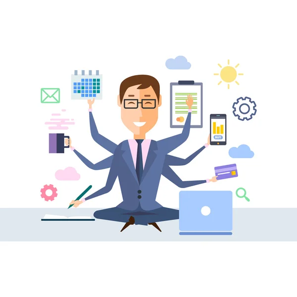 Businessman With Multitasking — Stock Vector