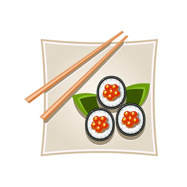 Sushi with Caviar and Sticks Served Food. — Stock Vector