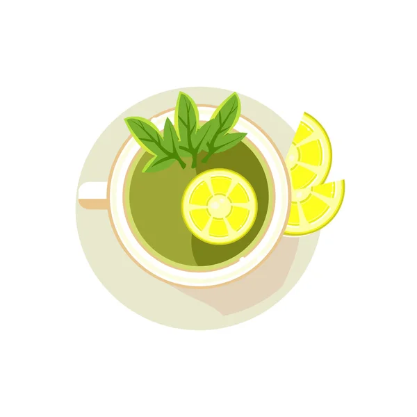 スライスしたレモンと緑茶. — ストックベクタ