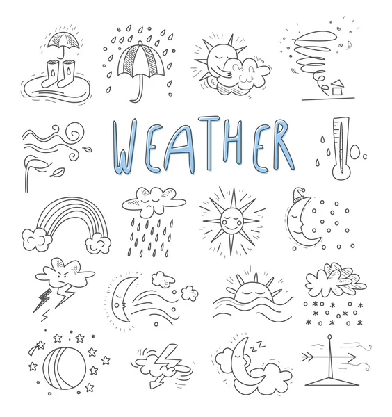 Weather events doodle icons — Stock Vector