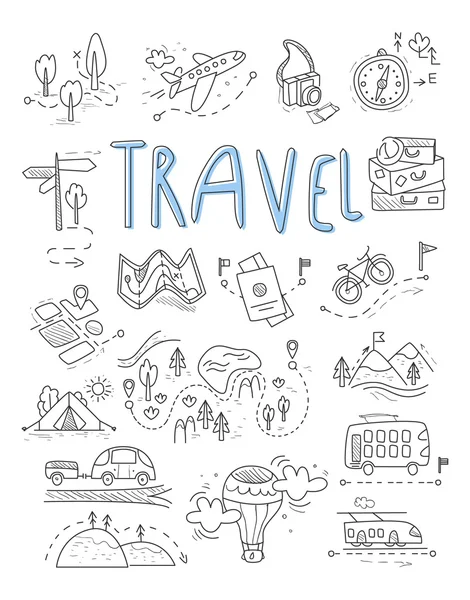 Viajes, iconos de camping — Vector de stock