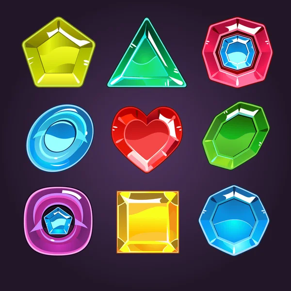 Dibujos animados vector gemas y diamantes iconos conjunto — Vector de stock