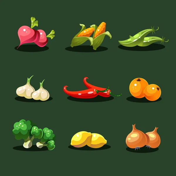 Frutas y Verduras. Vector de iconos de alimentos ecológicos — Archivo Imágenes Vectoriales