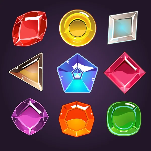 Dibujos animados vector gemas y diamantes iconos conjunto — Vector de stock