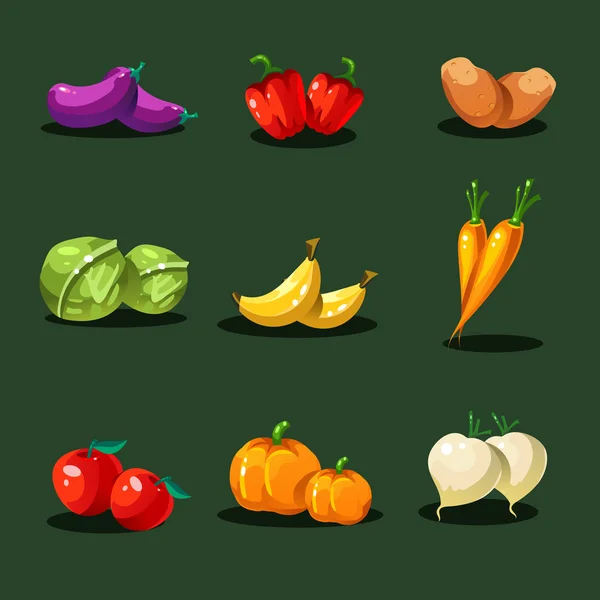 Frutas y Verduras. Vector de iconos de alimentos ecológicos — Vector de stock