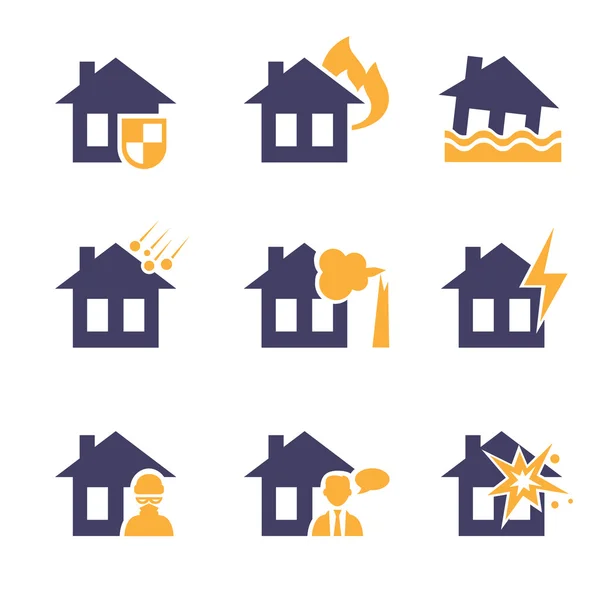 Ícones de risco de seguro de casa e casa — Vetor de Stock