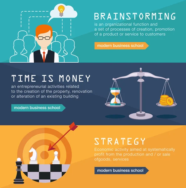 ชุดของแบนเนอร์การออกแบบแบนสมัยใหม่ธุรกิจเวกเตอร์ infographics — ภาพเวกเตอร์สต็อก