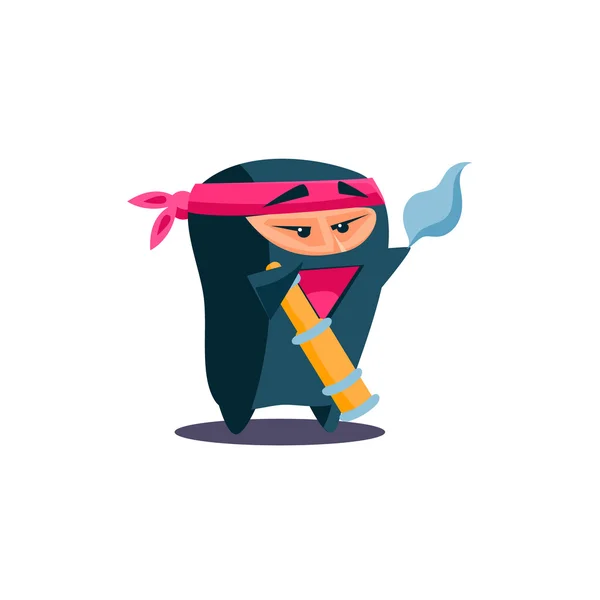 Cute Emotional Ninja Waving Goodbye — Stock Vector