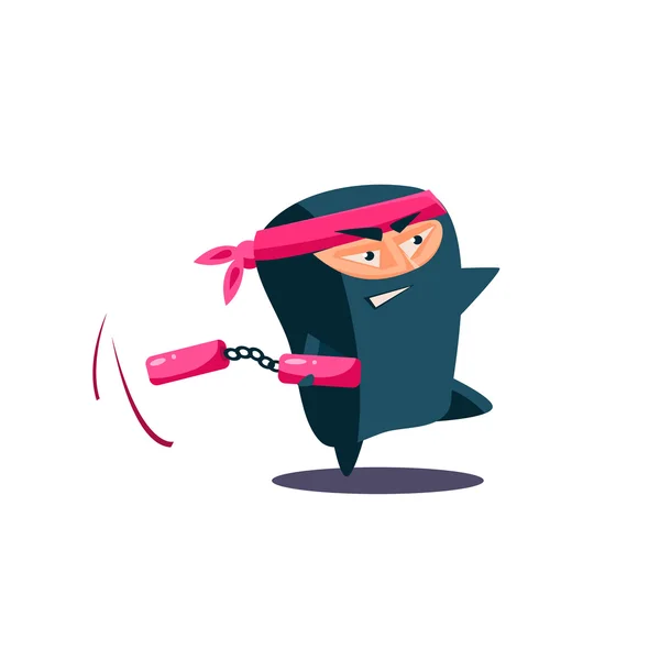 Ninja émotionnel mignon avec Nunchaku — Image vectorielle