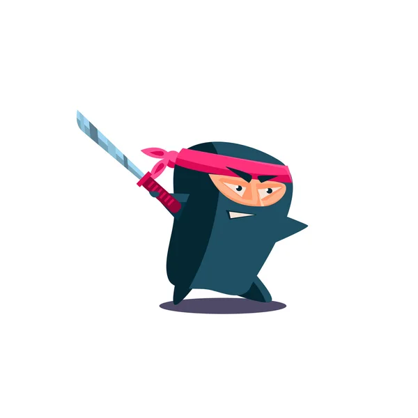 Cute Emotional Ninja with Katana — Stock Vector