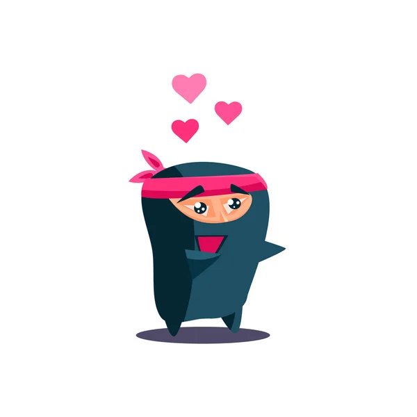 Cute Emotional Ninja In Love — Stock Vector