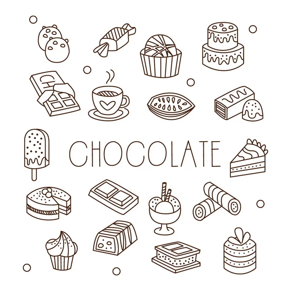 Coklat dan Permen dalam Gaya Bergambar Tangan. Ilustrasi Vektor - Stok Vektor