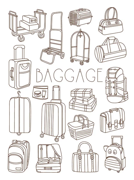 Sacs et valises de voyage, ensemble de dessin à la main vectoriel — Image vectorielle