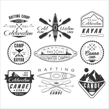 Kayak and canoe emblems, badges, design elements clipart