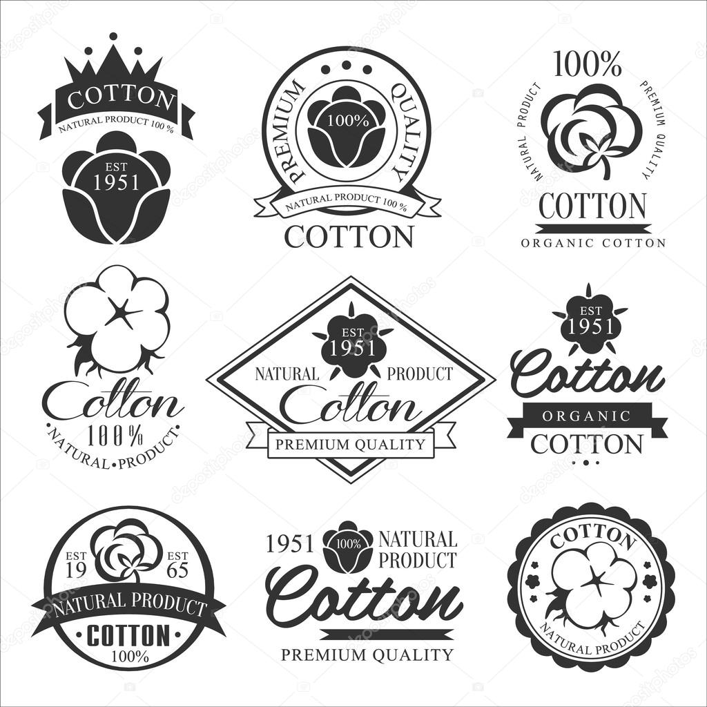 Cotton badges design, organic product. Vector set