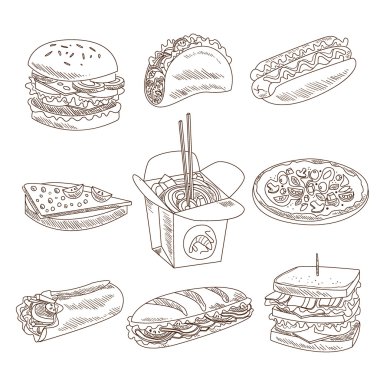 Fast Food Doodle vektör toplama