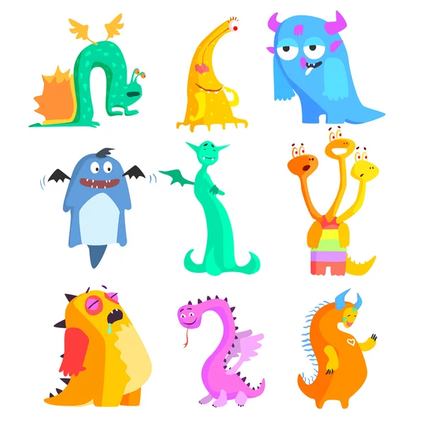 Monstruos lindos y extraterrestres. Conjunto colorido — Vector de stock