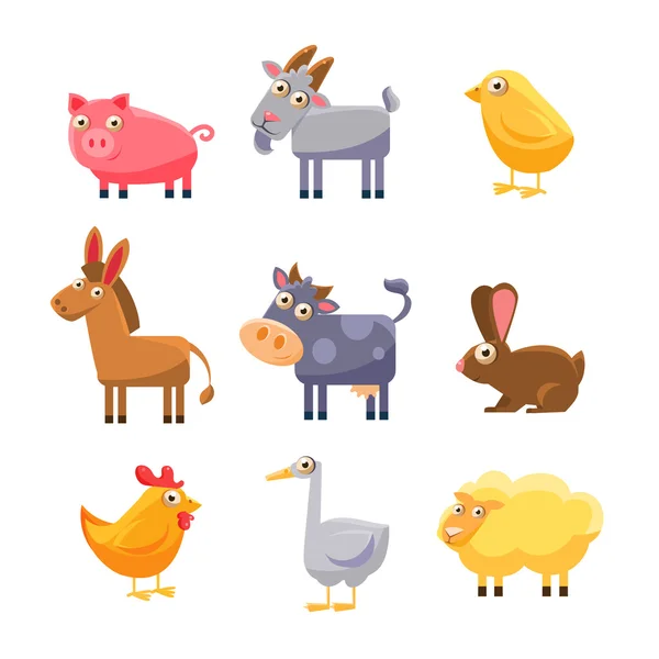 Farm Animal Collection. Vector Illustration Set — Stock Vector