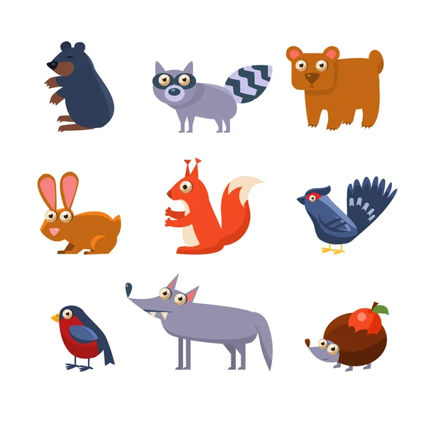 Animales salvajes del bosque. Colección de ilustración vectorial — Archivo Imágenes Vectoriales