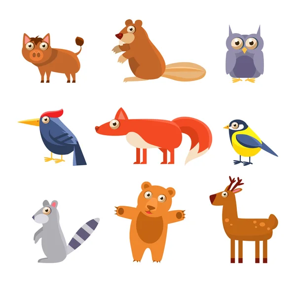 Cute Wild Forest Animals. Vector Illustration Collection — Stock Vector