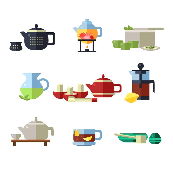 Tea Cup en waterkoker Set. Vectorillustratie — Stockvector