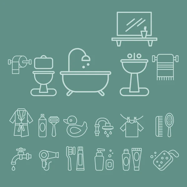 Différents éléments de salle de bains Icônes Ensemble vectoriel — Image vectorielle