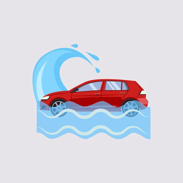 Ασφάλεια αυτοκινήτου και εικονογράφηση φορέας κινδύνου πλημμύρας — Διανυσματικό Αρχείο