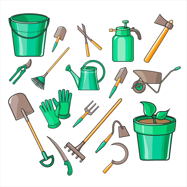 Tuinieren Tools Vector Illustratie Set — Stockvector