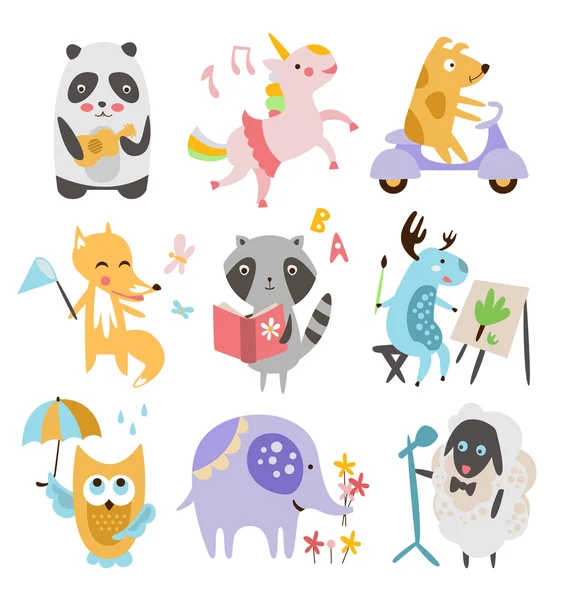 Cute Childish Animals Vector Set — Stock Vector