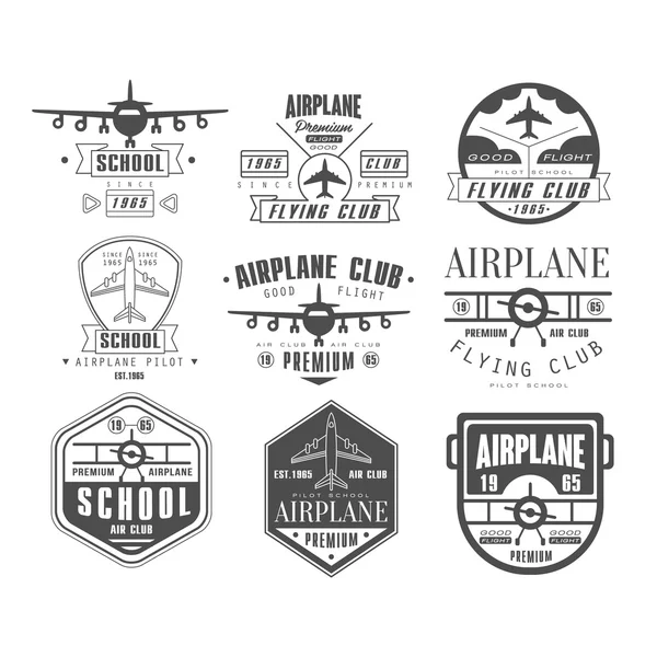 Monochrome Airplane Club Emblems — Stock Vector