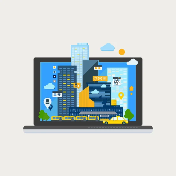 City Landscape in Laptop. — Stock Vector