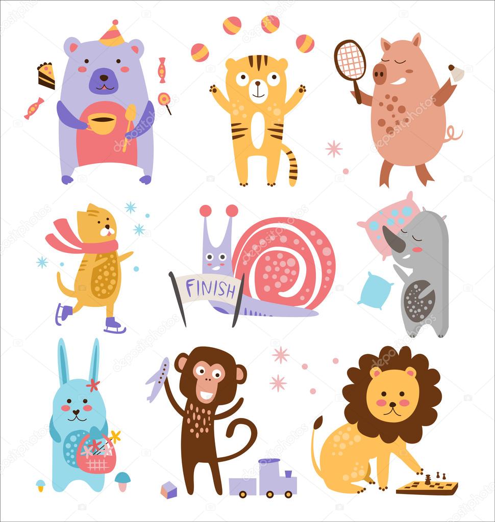 カラフルな幼稚な動物ベクター セット — ストックベクター © topvectors