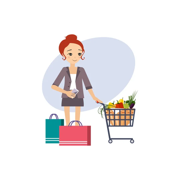 Compras. Actividades diarias de rutina de las mujeres. Ilustración vectorial — Vector de stock