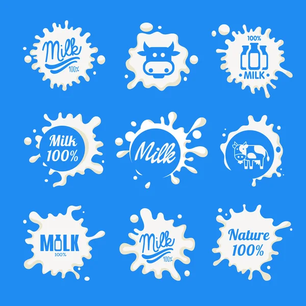 Milk Logo and Labels Designs with Lettering. Vector Collection — Stock Vector