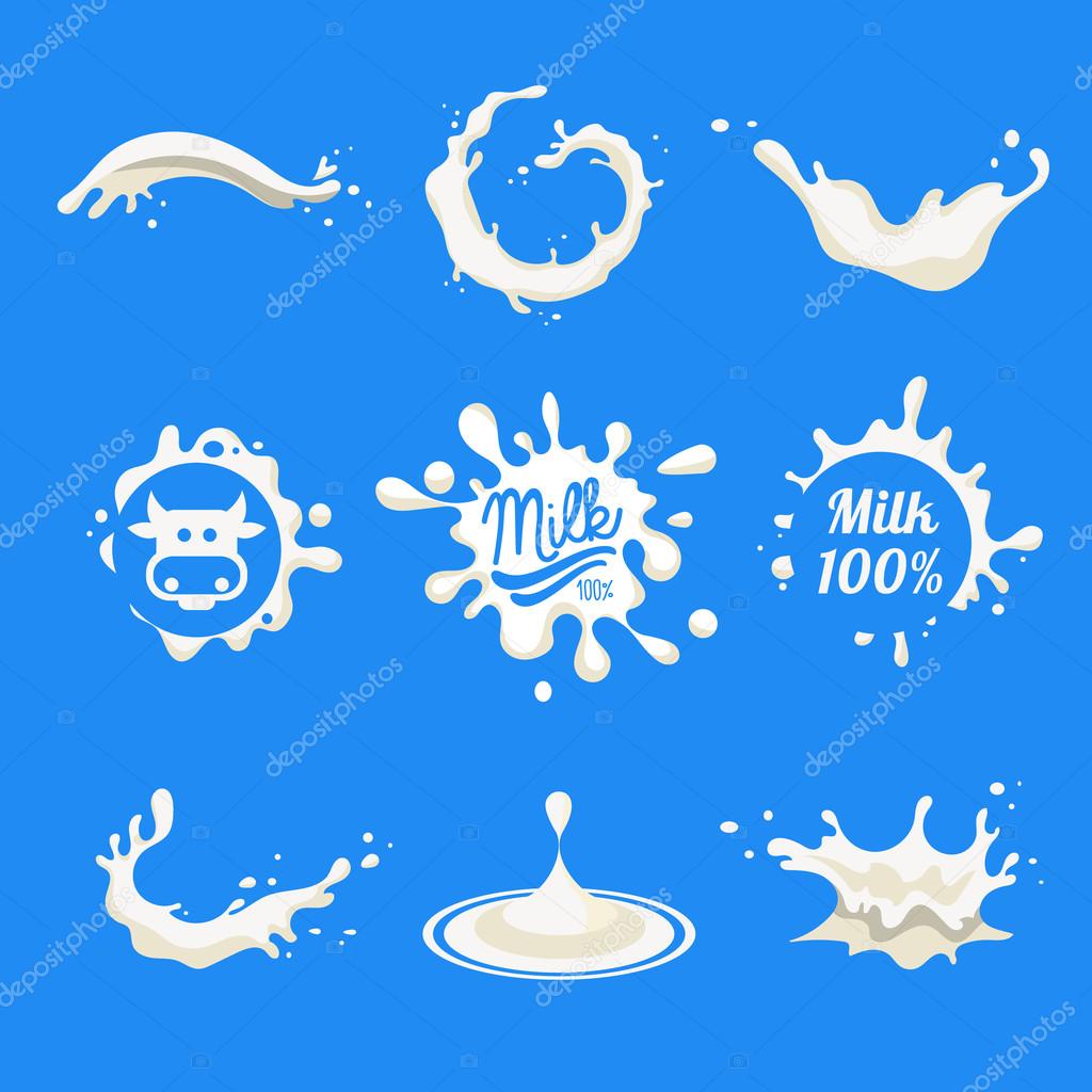 Milk Logo and Labels Designs with Lettering Set