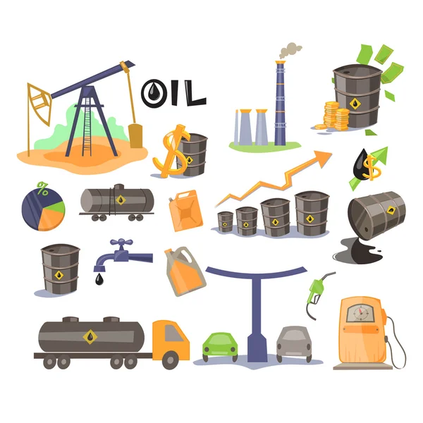 Oil Icon Set. Vector Illustration — Stock Vector